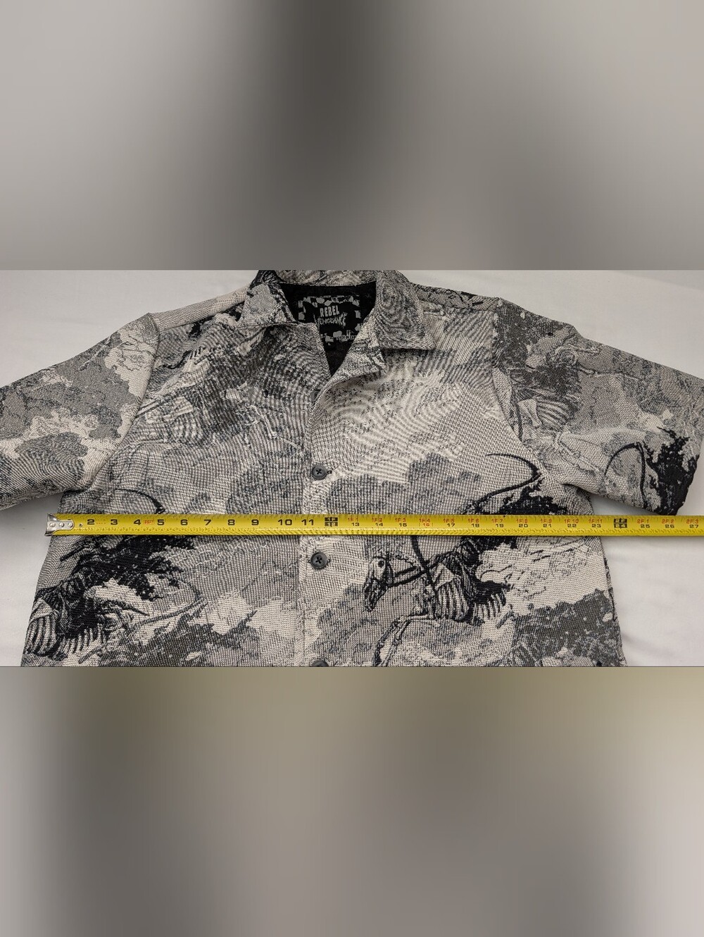 Rebel Vengeance Tapestry Apocalypse Horseman Grey Black Shirt Mans Sz L - Picture 14 of 15